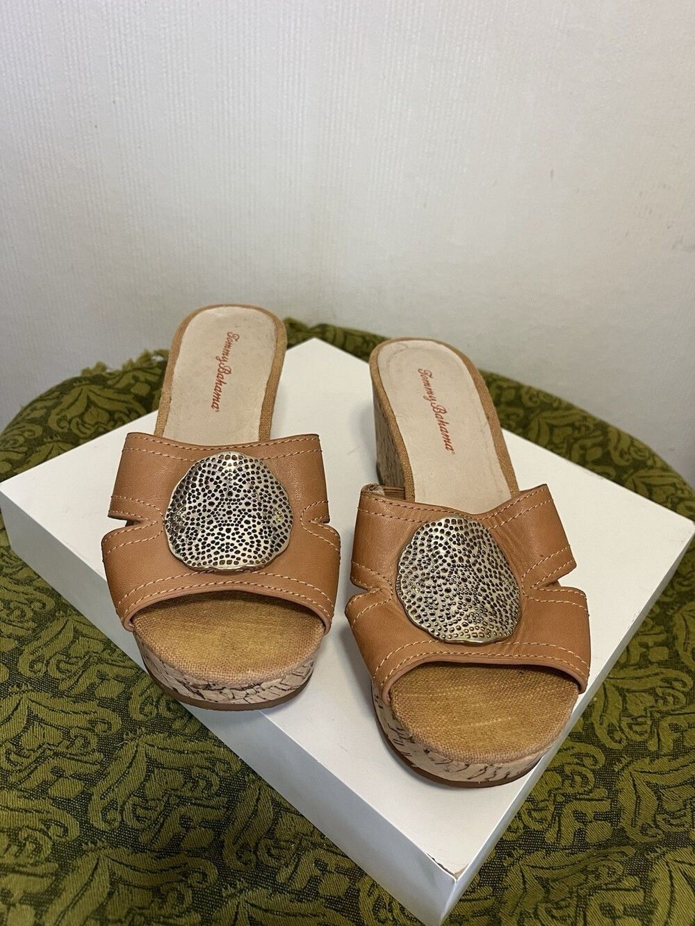 Womens Tommy Bahama Brown Wedge Slide Sandal Size 7B